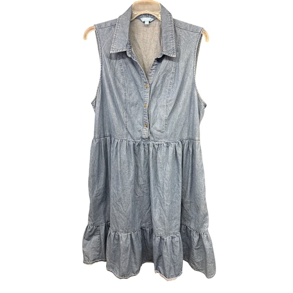 Draper James RSVP Tiered XXL Dress Denim Chambray Western Rodeo Line Dance